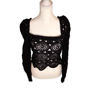 Vicki Idem Ditto black crochet‎ long sleeve crop top medium